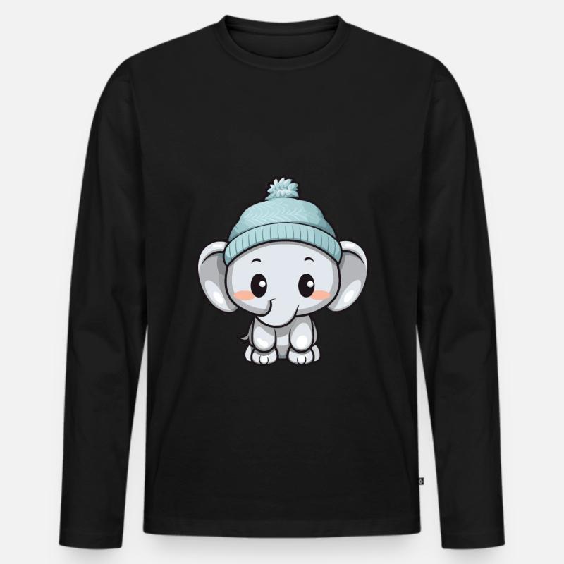 Elefant Winter Tier Niedlich Comic - Männer Premium Bio Langarmshirt - Schwarz