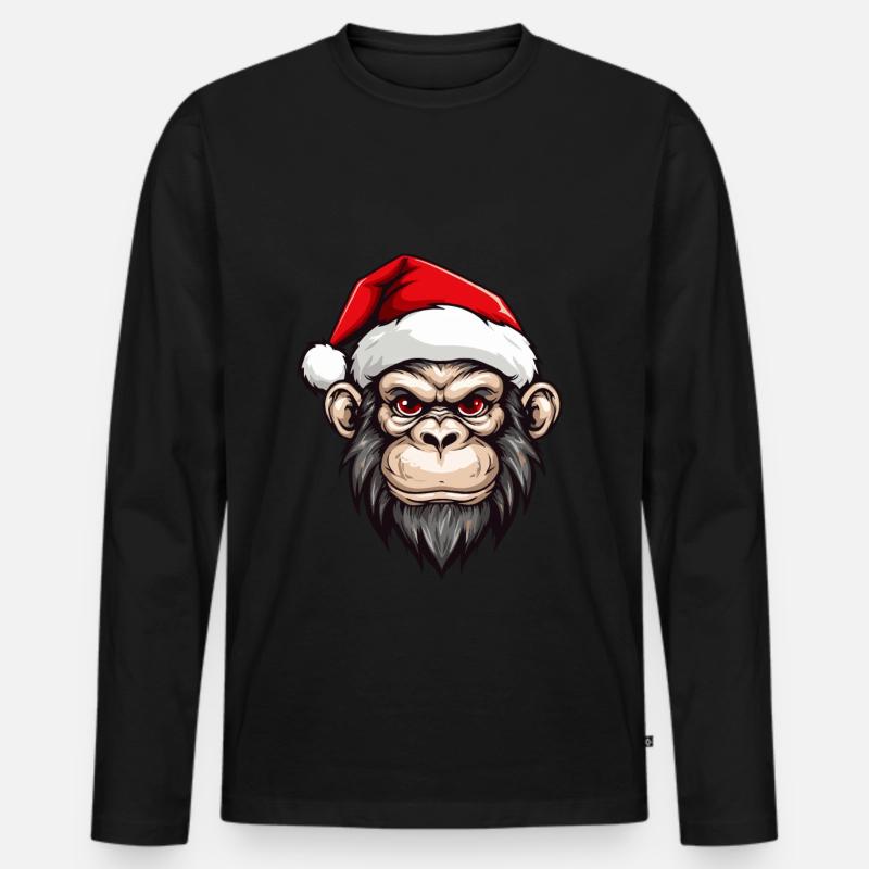 Affe Kopf Weihnachten Xmas - Männer Premium Bio Langarmshirt - Schwarz