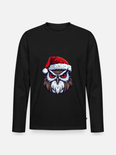 Owl Head Christmas Xmas - Men's Premium Organic Long Sleeve Shirt - black