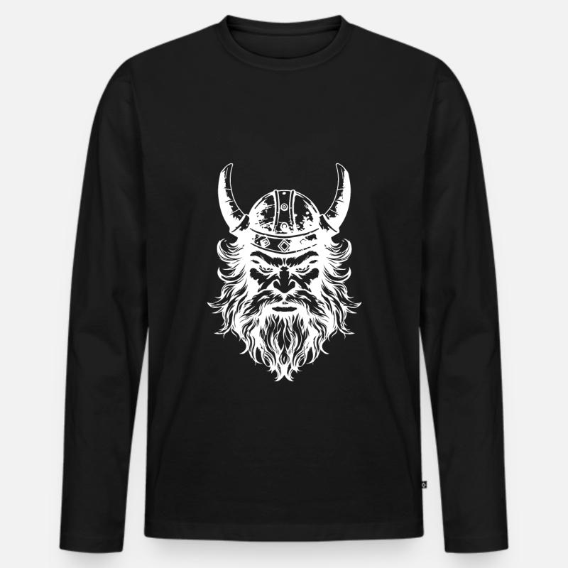 Wikinger Kopf Helm - Männer Premium Bio Langarmshirt - Schwarz