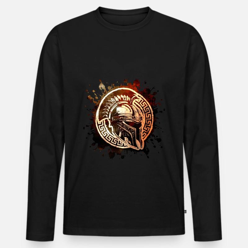 Spartaner Helm Motivation Gladiator - Männer Premium Bio Langarmshirt - Schwarz