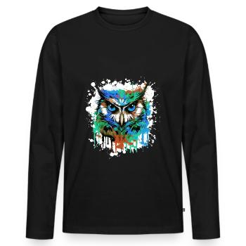 Eule Kopf Porträt Bunt - Männer Premium Bio Langarmshirt - Schwarz - Vorne - Nico (187cm)