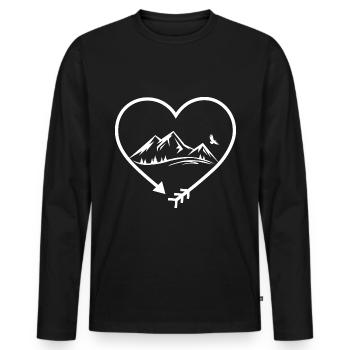 Arrow in Heartshape and Mountain - (B) - Men's Premium Organic Long Sleeve Shirt - black - Front - Nico (187cm)