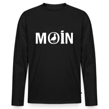 Moin mit der Möwe Nordsee Ostsee - Männer Premium Bio Langarmshirt - Schwarz - Vorne - Nico (187cm)