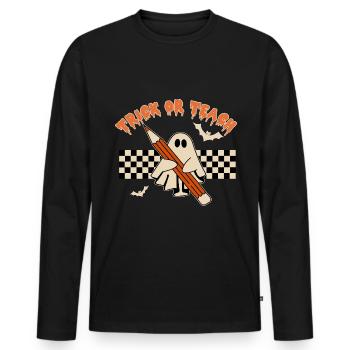 Trick Or Teach - Men's Premium Organic Long Sleeve Shirt - black - Front - Nico (187cm)