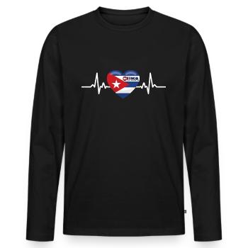 J’aime le drapeau de Cuba avec battement de cœur - T-shirt manches longues Premium bio Homme - noir - Devant - Nico (187cm)