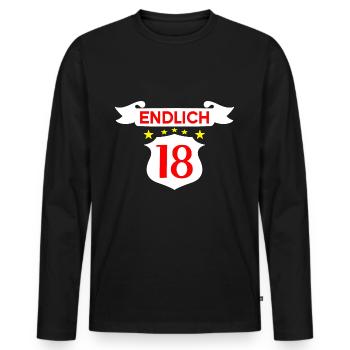 18. Geburtstag endlich 18 - Männer Premium Bio Langarmshirt - Schwarz - Vorne - Nico (187cm)