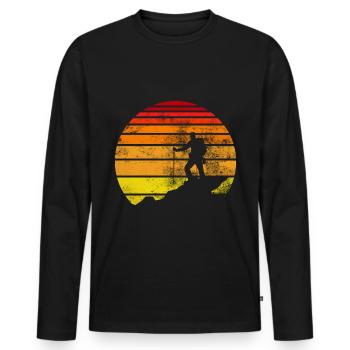 Retro - Wandern - (2) - Männer Premium Bio Langarmshirt - Schwarz - Vorne - Nico (187cm)