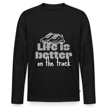 La vie est meilleure sur la piste de course. - T-shirt manches longues Premium bio Homme - noir - Devant - Nico (187cm)