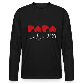 Vater mit Herz 2023 Herzschlag Papa - Männer Premium Bio Langarmshirt - Schwarz - Vorne - Nico (187cm)