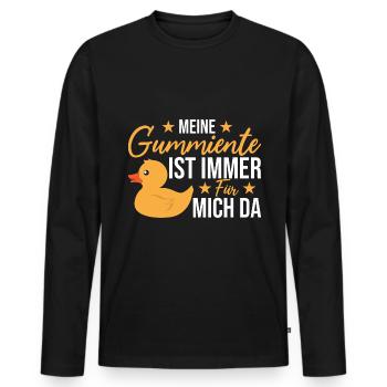 Meine Badeente ist immer für mich da - Männer Premium Bio Langarmshirt - Schwarz - Vorne - Nico (187cm)