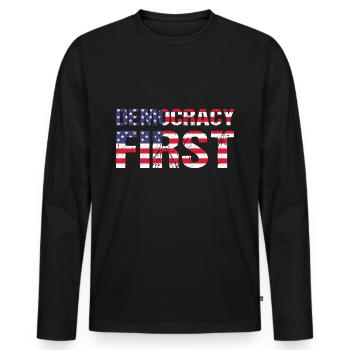 Democracy First USA Democracy Freedom - Men's Premium Organic Long Sleeve Shirt - black - Front - Nico (187cm)