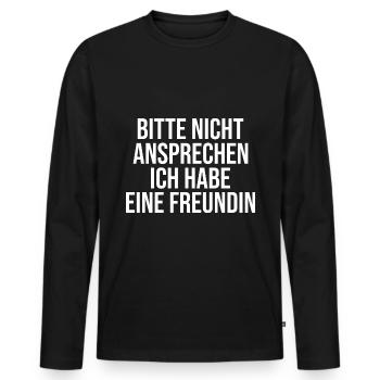 Bitte nicht ansprechen ich habe eine Freundin JGA - Männer Premium Bio Langarmshirt - Schwarz - Vorne - Nico (187cm)