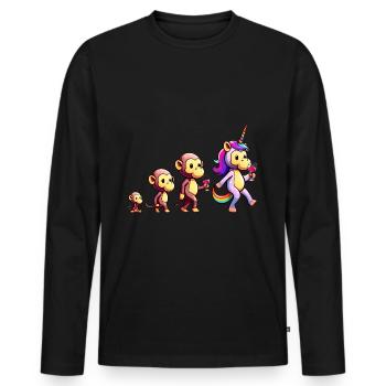Funny Evolution Unicorn Wine Alcohol Monkey Bachelor Party - Men's Premium Organic Long Sleeve Shirt - black - Front - Nico (187cm)