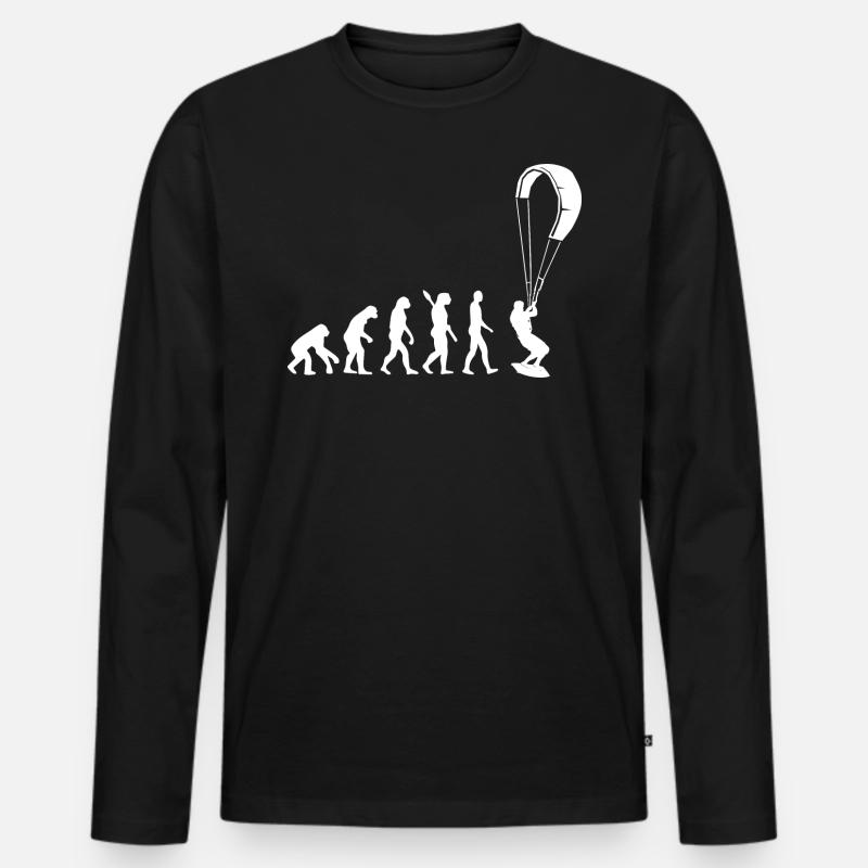 Kitesurfen - Evolution des Menschen, Darwin - Männer Premium Bio Langarmshirt - Schwarz
