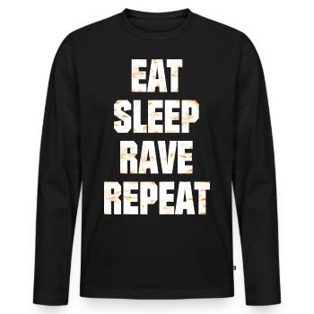 Techno - musique techno - manger, dormir, rave - T-shirt manches longues Premium bio Homme - noir - Devant - Nico (187cm)