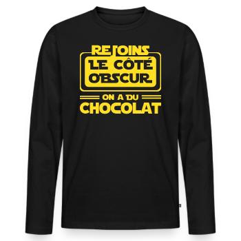 Humour Chocolat - T-shirt manches longues Premium bio Homme - noir - Devant - Nico (187cm)