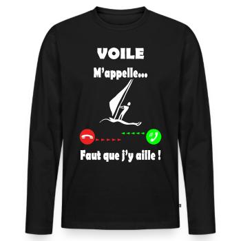 Voile - voile m'appelle - T-shirt manches longues Premium bio Homme - noir - Devant - Nico (187cm)
