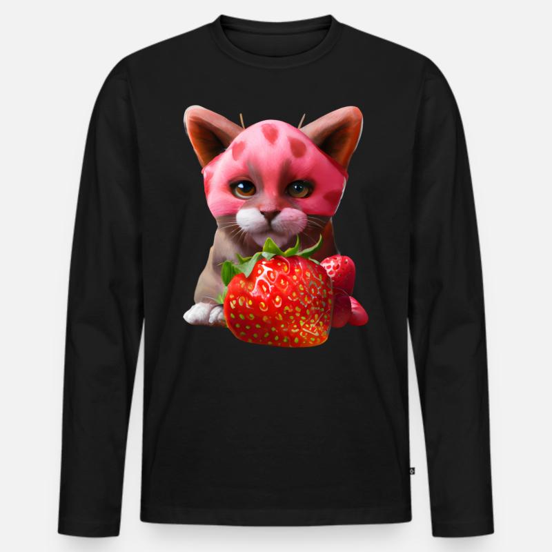Erdbeerkatze - Männer Premium Bio Langarmshirt - Schwarz