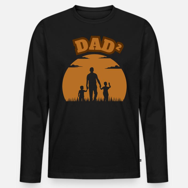 Dad² 2 Sons Brown - Männer Premium Bio Langarmshirt - Schwarz