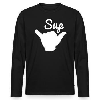 Voeux de surfeur - T-shirt manches longues Premium bio Homme - noir - Devant - Nico (187cm)