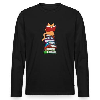 Lesen Katzen Buch Kater Leseratte Bücher Geschenk - Männer Premium Bio Langarmshirt - Schwarz - Vorne - Nico (187cm)