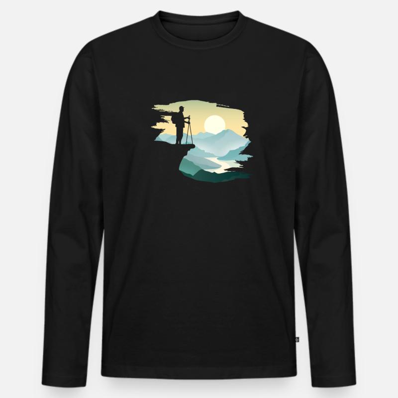 Wandern - Männer Premium Bio Langarmshirt - Schwarz