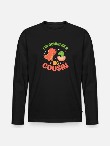 Pregnancy Big Cousin Dinosaur Gift - Men's Premium Organic Long Sleeve Shirt - black