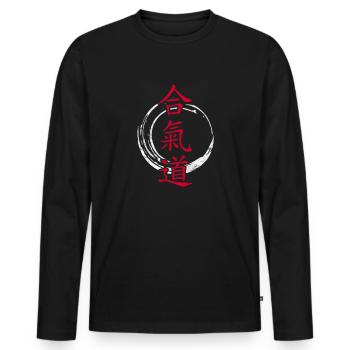 Aïkido - T-shirt manches longues Premium bio Homme - noir - Devant - Nico (187cm)