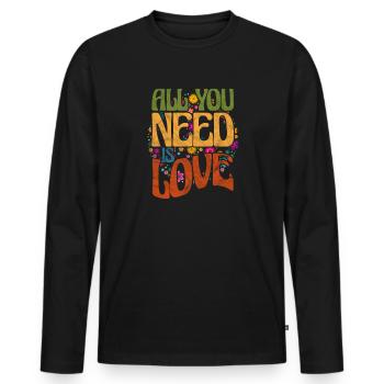 70er Jahre - Männer Premium Bio Langarmshirt - Schwarz - Vorne - Nico (187cm)