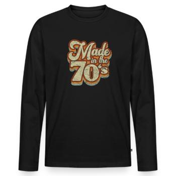 70er Jahre - Männer Premium Bio Langarmshirt - Schwarz - Vorne - Nico (187cm)