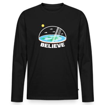 Plat Terre Flat Earth Conspiration Cadeau - T-shirt manches longues Premium bio Homme - noir - Devant - Nico (187cm)