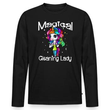 Cleaning lady unicorn cleaning staff - Men's Premium Organic Long Sleeve Shirt - black - Front - Nico (187cm)