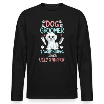 Toiletteur pour chiens Salon de chien Salon de coiffure pour chiens - T-shirt manches longues Premium bio Homme - noir - Devant - Nico (187cm)