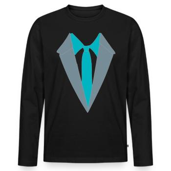 anzug krawatte grau tuerkis blau - Fakeanzug - Männer Premium Bio Langarmshirt - Schwarz - Vorne - Nico (187cm)