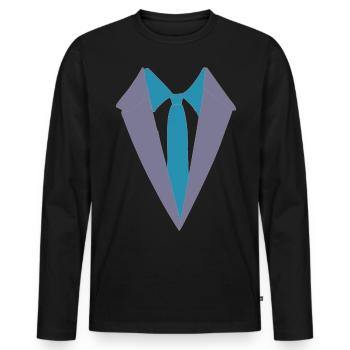 Anzug Krawatte grauton blau - Männer Premium Bio Langarmshirt - Schwarz - Vorne - Nico (187cm)