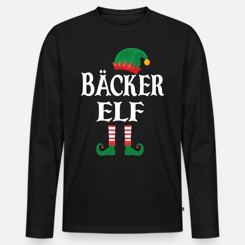 Weihnachten Bäcker Elf - Männer Premium Bio Langarmshirt - Schwarz