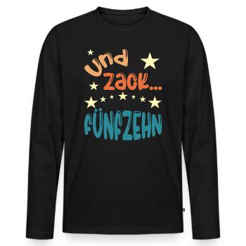 Und zack Fünfzehn - Männer Premium Bio Langarmshirt - Schwarz - Vorne - Nico (187cm)