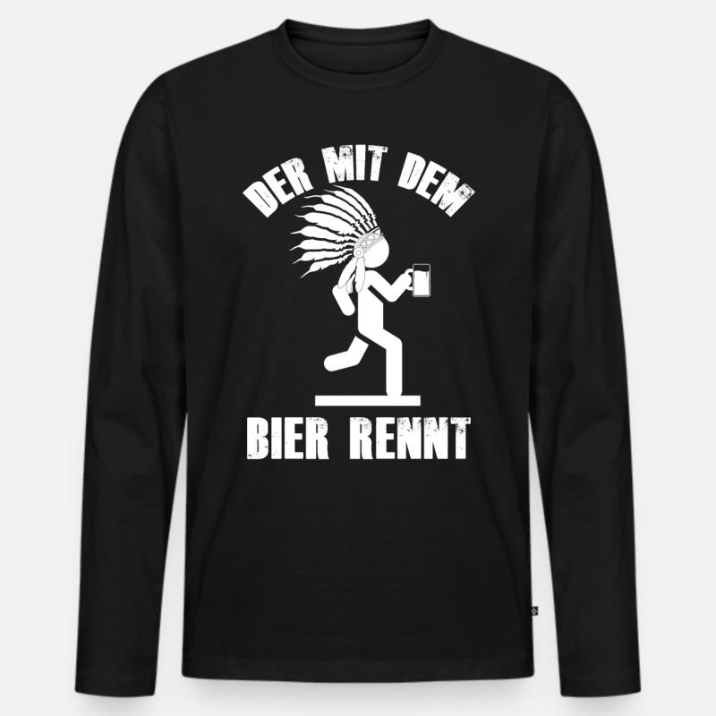 Der mit dem Bier rennt - Männer Premium Bio Langarmshirt - Schwarz