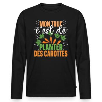 Carotte jardinage jardinier retraite papy mamie - T-shirt manches longues Premium bio Homme - noir - Devant - Nico (187cm)