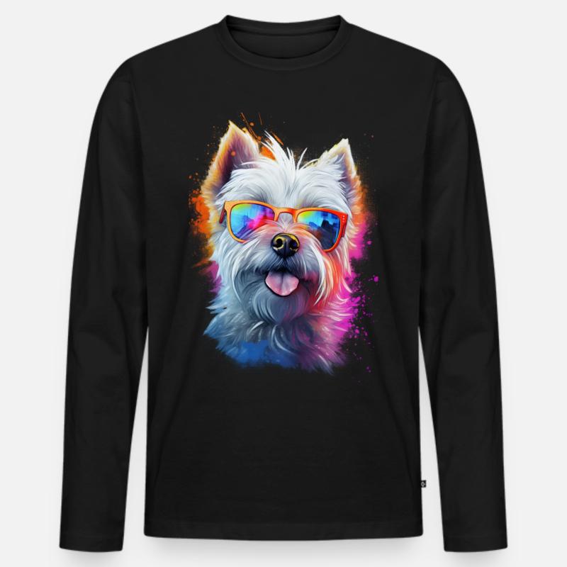 Yorkshire Terrier Hund mit Brille - Männer Premium Bio Langarmshirt - Schwarz
