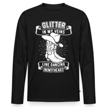 Line dance dancing cowboy boots Country Gift - Men's Premium Organic Long Sleeve Shirt - black - Front - Nico (187cm)