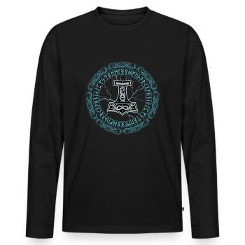 Mjölnir Hammer Thor Runen - Männer Premium Bio Langarmshirt - Schwarz - Vorne - Nico (187cm)