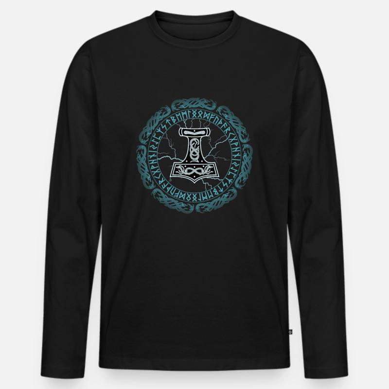Mjölnir Hammer Thor rune - Maglia a manica lunga ecologica premium da uomo - nero