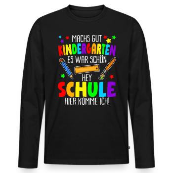 Machs gut Kindergarten Hey Schule hier komme ich - Männer Premium Bio Langarmshirt - Schwarz - Vorne - Nico (187cm)