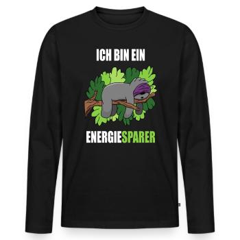 Faultier Ich bin ein Energiesparer Spruch - Männer Premium Bio Langarmshirt - Schwarz - Vorne - Nico (187cm)