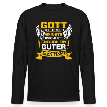 Elektriker Als Gott mich schuf Elektriker Geschenk - Männer Premium Bio Langarmshirt - Schwarz - Vorne - Nico (187cm)