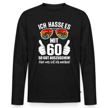 60. Geburtstag Mann Frau 60 Jahre Geschenk - Männer Premium Bio Langarmshirt - Schwarz - Vorne - Nico (187cm)