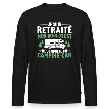 je suis retraité camping-car t-shirt camping - T-shirt manches longues Premium bio Homme - noir - Devant - Nico (187cm)