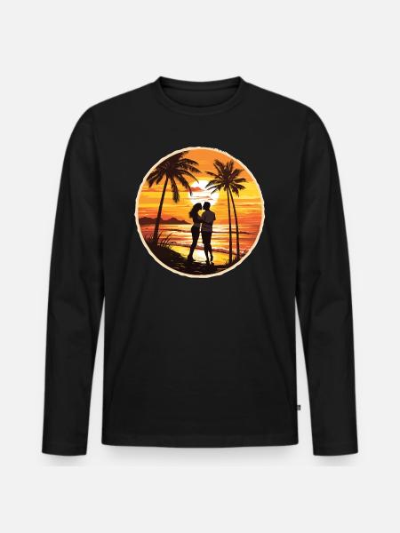 Beach, Island, Sea, Sunset - Men's Premium Organic Long Sleeve Shirt - black